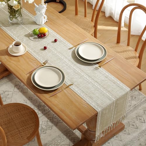 Wracra Rustic Linen Table Runner, Coffee Table Runners 36 inches Long - color: Hemstitched Coffee, size: 13"×36"