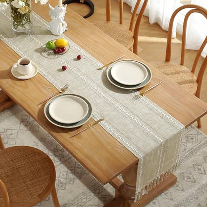 Wracra Rustic Linen Table Runner, Coffee Table Runners 72 inches Long - color: Hemstitched Coffee, size: 13"×72"