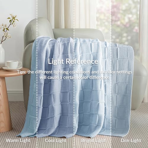 Whale Flotilla Checkered Knit Throw Blanket for Couch, Blue - color: Blue, size: 60x80 Inch