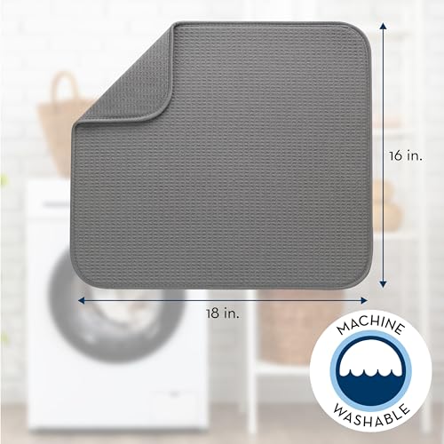 S&T INC. Dish Drying Mat, 2 Pack, 16" x 18", Large, Grey and Grey Trellis