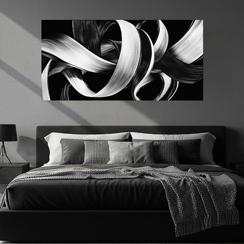 Modern Abstract Wall Art Black and White Curve Line Decor 24"X48" - size: 24"L x 48"W