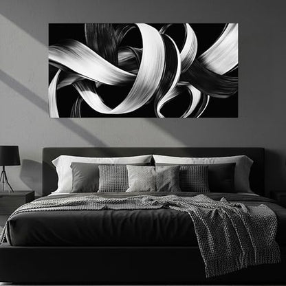 Modern Abstract Wall Art Black and White Curve Line Decor 24"X48" - size: 24"L x 48"W