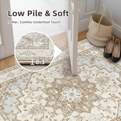 Area Rugs 5x7 Washable Non-Slip Boho Rug for Living Room, Beige Tan - color: Beige Tan, size: 5' x 7' (Rectangular)