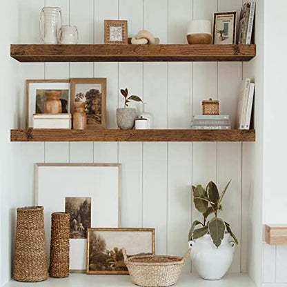 QEEIG Long Floating Shelves for Wall (Brown, Set of 2, 35.4") - color: A. Brown, size: 35.4"