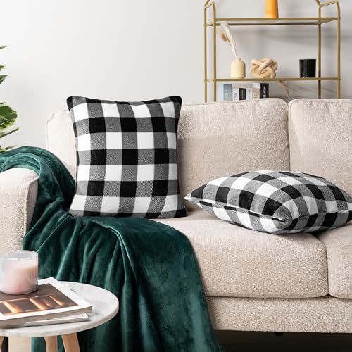 PAVILIA Buffalo Plaid Check Decorative Throw Pillow Covers 18x18 Set of 2 - color: Checkered White, size: 18" x 18" (Pack of 2)
