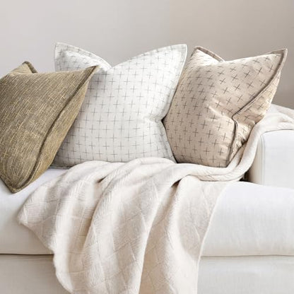 ZWJD 12x20 Pillow Covers Set of 2 Soft Polyester Textured Pillow Covers with Stylish Flange Edge Cozy Farmhouse Throw Pillows for Couch Bed Sofa Living Room - color: Beige, size: 20" x 12" (Pack of 2)