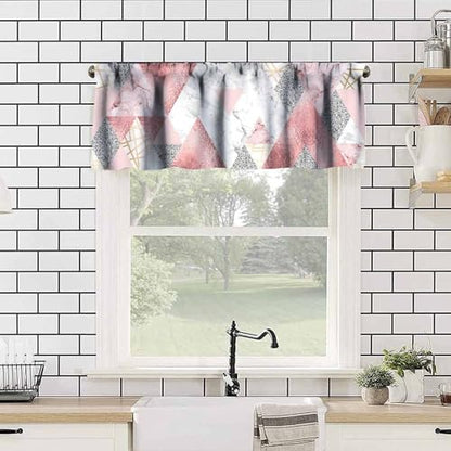 Pink Marble Valance, Abstract Geometric Gold Silver Glitter Lines Modern Luxury Triangles Print Blackout Window Valance for Kitchen Cafe Girls Bedroom, 54x18inch - color: Marble-20