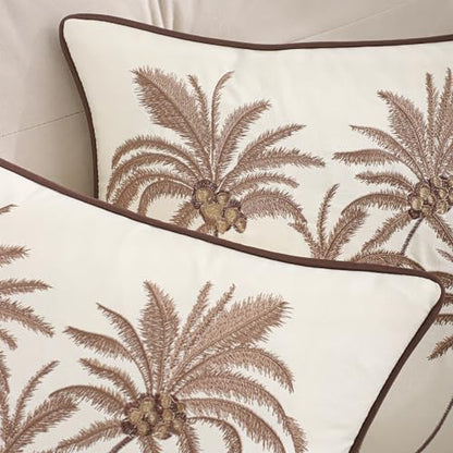 Embroidered Pillow Covers 18x18 Brown Coconut Trees Fall Decor - color: Brown Coconut Palm Trees