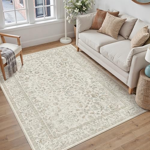 PureCozy 4x6 Taupe Area Rug Washable Non Slip Vintage Carpet Living Room - color: Taupe Multi, size: 4' x 6' (Rectangular)