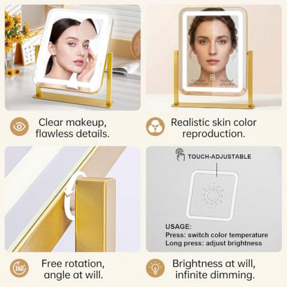 Vanity Mirror with Lights,LED Makeup Mirror,Gold,14.8“x12.6”