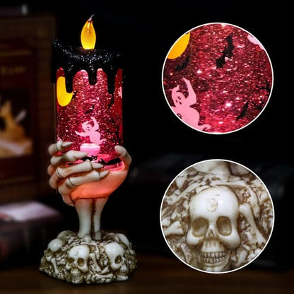 Eldnacele Ghost Snow Globe Flameless Candle Battery Operated with Timer - color: 4-ghost Skeleton Hand