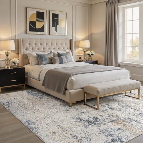 DMOYEST Area Rug Living Room Rugs 7x9 Washable Abstract Beige Blue Carpet - color: Beige Blue, size: 7' x 9' (Rectangular)