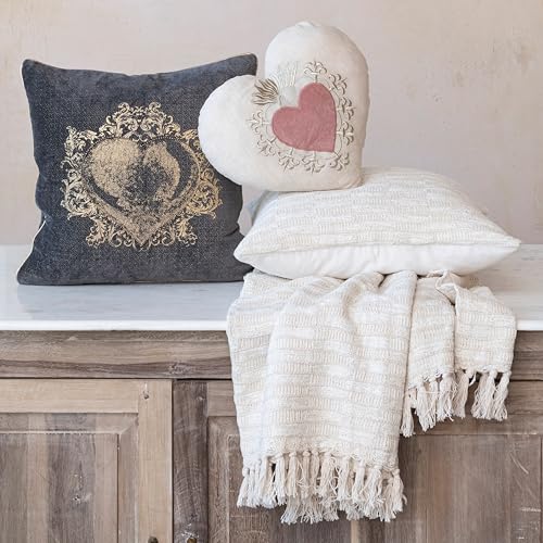 Creative Co-Op Square Cotton Velvet Printed Pillow with Hand-Embroidered Beads, Navy Color