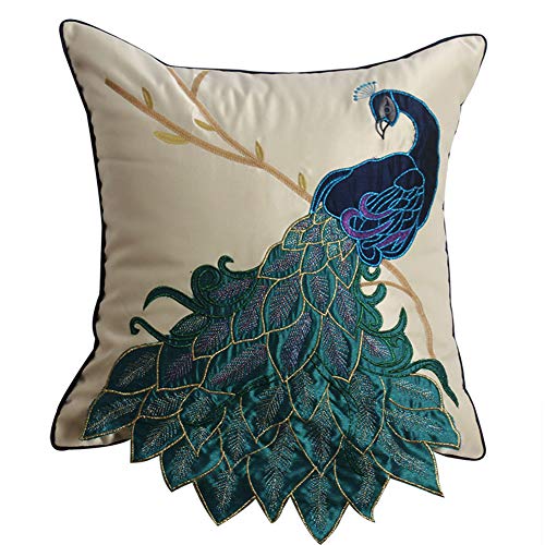 vctops Embroidered Peacock Decorative Throw Pillow Case Silky Satin Cushion Cover Peacock 2 18"X18" - color: Peacock 2, size: 18" x 18" (Pack of 1)