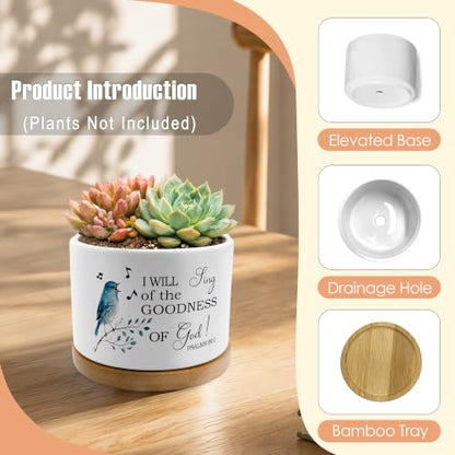 Christian Bird Plant Pots, Psalms 89:1 Bible Verse Religious Ceramic Succulent Flower Planters(No Plants) - color: Psalms B