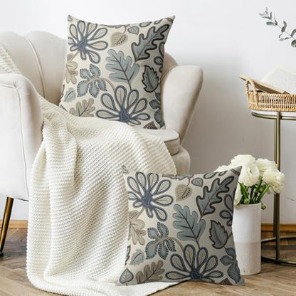 Tropical Pillow Covers 16X16 Set of 2, Blue Brown Tan Monstera Palm Leaf Summer Print Abstract Decorative Throw Pillowcases Outdoor Boho Farmhouse Seasonal Cushion Cases Couch Sofa Bed Decor - size: 16" x 16" (Pack of 2)