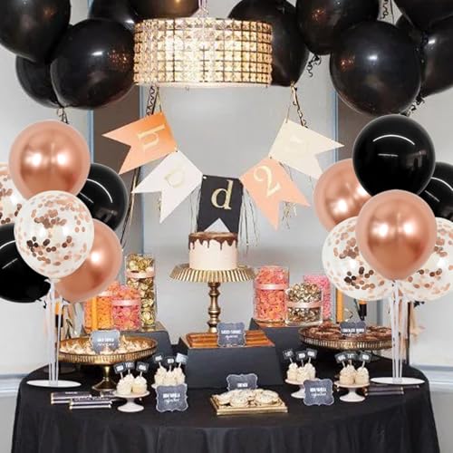 TONIFUL 4 Set Black Rose Gold Balloon Centerpieces for Table,Balloon Stand - color: Black Rose Gold