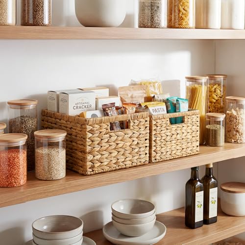 StorageWorks Wicker Baskets for Storage, Wicker Storage Baskets, 2-Pack - color: Natural (Water Hyacinth), size: 11½"L x 11½"W x 7"H + 9¾"L x 9¾"W x 6½"H