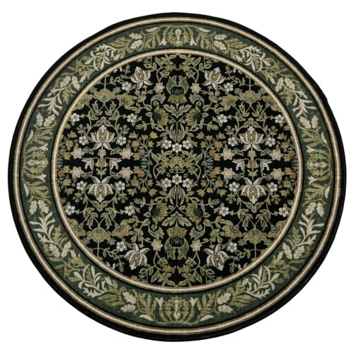GarveeHome Round Rugs 4ft Washable Circle Rug for Living Room, Green Black - color: Green Black, size: 4' (Round)