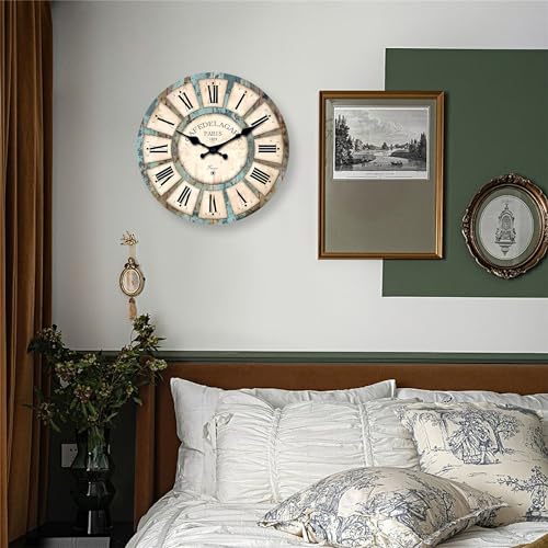 Retro Rustic Wooden Wall Clocks for Living Room 16 Inch - color: Blue1, size: 16 Inch