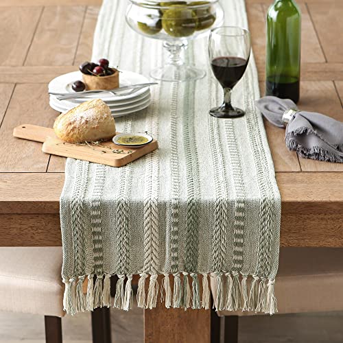 DII Braided Stripe Table Runner, 15x72 with 2.5" Fringe, Artichoke Green - size: 15x72" (15x77", Fringe Included)