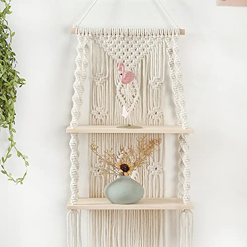 Macrame Wall Hanging Shelf,Boho Woven Tassel Shelves Plant Holder - color: 2t