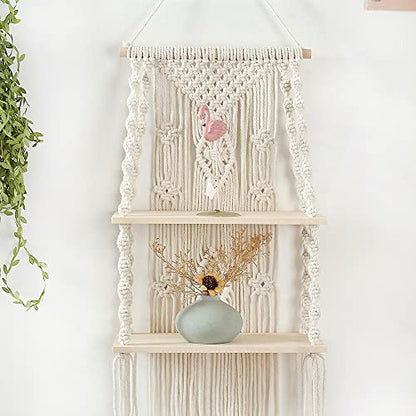 Macrame Wall Hanging Shelf,Boho Woven Tassel Shelves Plant Holder - color: 2t