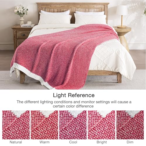 Exclusivo Mezcla Checkered Knit Blanket Twin Size for Bed, Heather Red - color: Heather Red, size: Twin (60"x80")