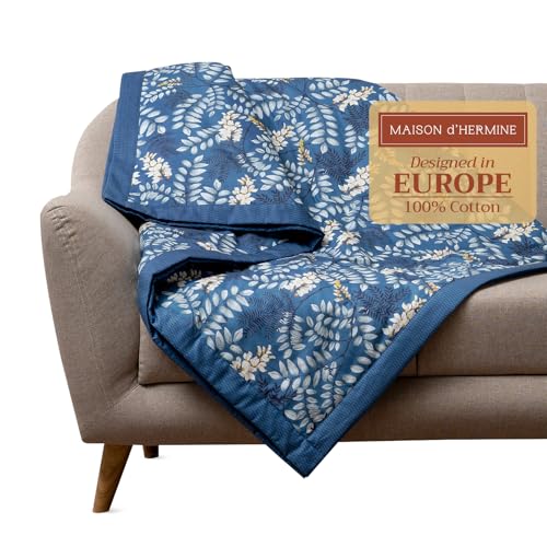 Maison d' Hermine Throw Blanket for Couch Lightweight Soft (60''X80'') - color: 028 - Feuillage - Air Force Blue, size: 60"x80"