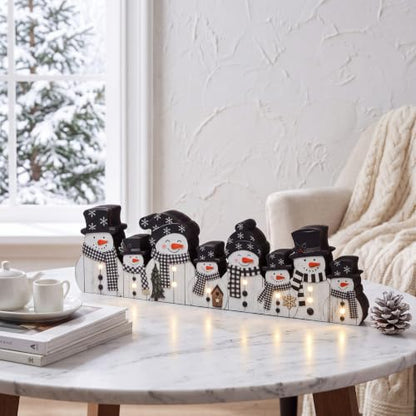 Yousoontic Christmas Table Decorations, Illuminated Snowman Table Centerpieces, Cute Wooden Sign Decorations with LED Lights, 3D Block Xmas Decor for Christmas Tabletop Mantel Desk Home Office Party - style: Illuminated Snowman