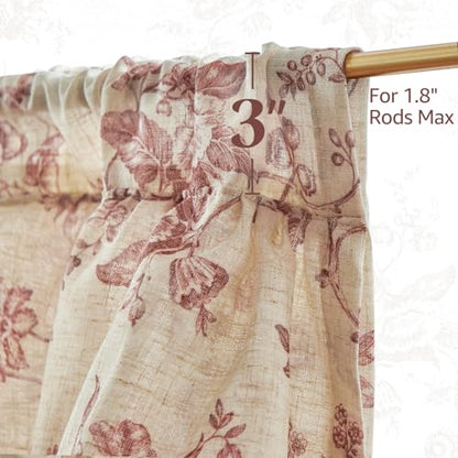 jinchan Amlie Ruffled Floral Valance Curtain 1 Panel 18 Inch Maroon - color: Amlie Maroon on Linen