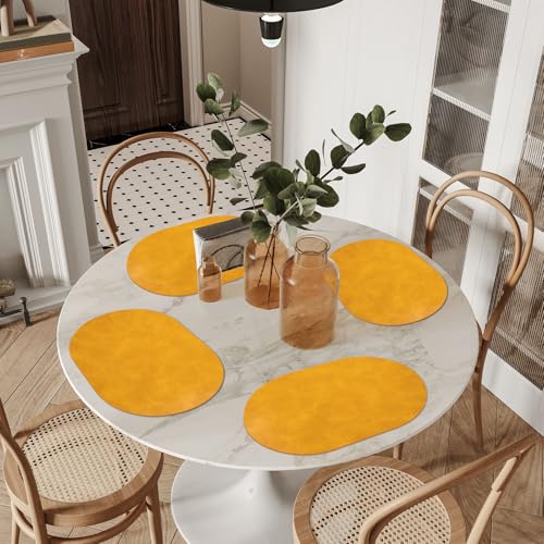 ADRIMER Oval Placemats Set of 6, Wipeable Faux Leather, Yellow - color: Yellow