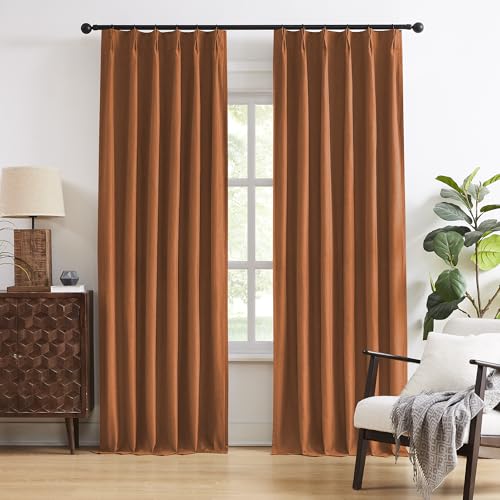 DUALIFE Rust Pinch Pleated Blackout Curtains 84 Inches Long,Luxury Copper Blackout Curtains Drapes with Hooks for Living Room Bedroom Boho Retro 40 by 84 Inch 2 Panels Terracotta - color: Rust, size: 40"W x 84"L (Pack of 2)