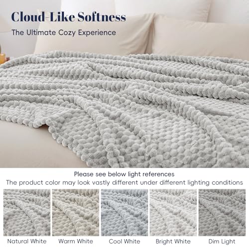 PHF Soft Cozy Fleece Blanket Queen, 340GSM Lightweight Warmth, Light Grey - color: Light Grey, size: Queen(90"x90")