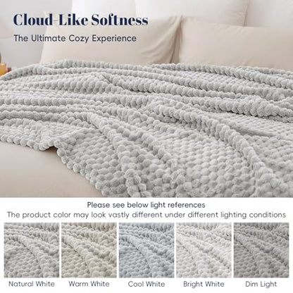 PHF Soft Cozy Fleece Blanket Queen, 340GSM Lightweight Warmth, Light Grey - color: Light Grey, size: Queen(90"x90")