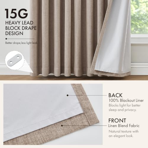 MIULEE Pinch Pleated Blackout Linen Curtains Burlywood Birch 2 Panels 50x96 - color: Burlywood Birch, size: 50"W x 96"L (Pack of 2)