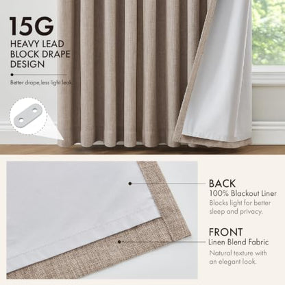 MIULEE Pinch Pleated Blackout Linen Curtains Burlywood Birch 2 Panels 50x96 - color: Burlywood Birch, size: 50"W x 96"L (Pack of 2)
