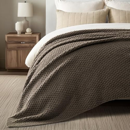 EVERGRACEHOME Chunky Chenille Knit Throw Blanket, 90 x 90, Mocha Brown - color: Mocha Brown, size: 90" X 90"