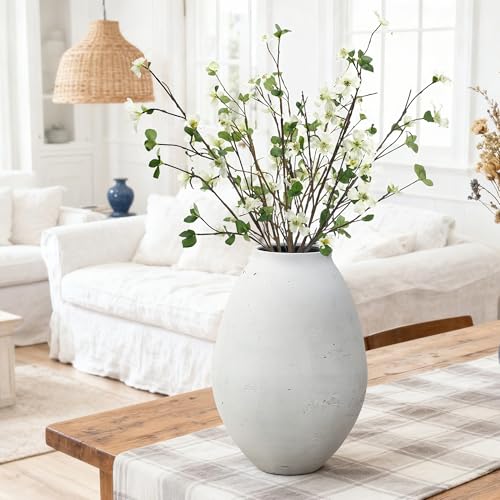 LuxenHome 13" Cement Large Floor Vase, Antique White Rustic Vases - color: White-b, size: 13 Inch