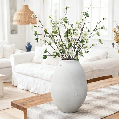 LuxenHome 13" Cement Large Floor Vase, Antique White Rustic Vases - color: White-b, size: 13 Inch