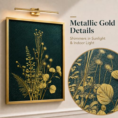 YBYBEST 12x16 Green and Gold Botanical Wall Art with Gold Frame, Shimmery Green Wall Art for Bathroom, Bedroom, Living Room and Entryway - color: Emerald Green & Gold1-12*16, size: 16"L x 12"W