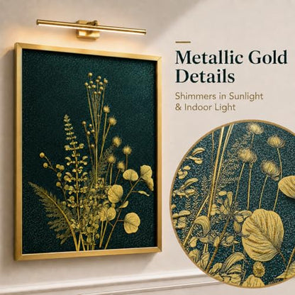 YBYBEST 12x16 Green and Gold Botanical Wall Art with Gold Frame, Shimmery Green Wall Art for Bathroom, Bedroom, Living Room and Entryway - color: Emerald Green & Gold1-12*16, size: 16"L x 12"W