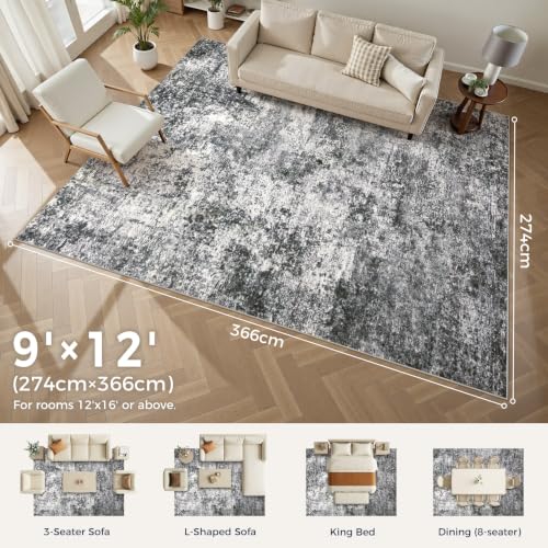 DMOYEST Area Rug Living Room Rugs 9x12 Washable Abstract Grey Carpet - color: Grey, size: 9' x 12' (Rectangular)