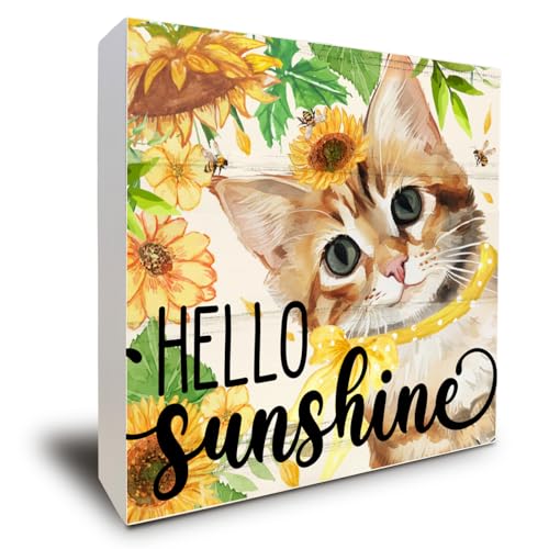 Yellow Summer Office Decor, Sunflower Cat Door Decoration - color: Hello Sunshine Cat
