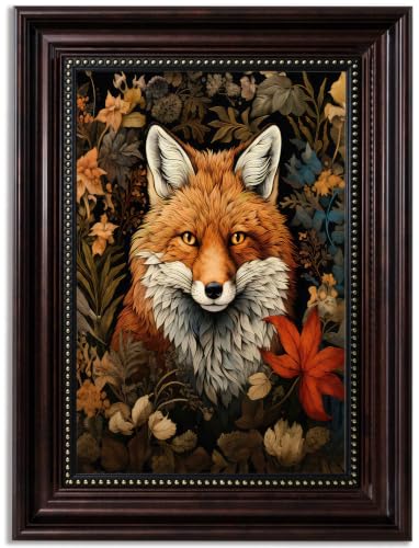 Framed Vintage Fox Canvas Wall Art William Morris Forest Pictures Animal Wall Decor Dark Academia Botanical Floral Poster Prints for Office Living Room Bedroom Home Decoration 12x16in - color: Fox, size: 16"L x 12"W