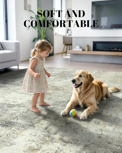 Washable Area Rug Living Room Rugs 9X12 - Neutral Modern Abstract Rugs Soft Carpet with Non Slip Backing for Under Dining Room Table, Bedroom, Home, Office, Brown Grey - color: Brown Grey, size: 9' x 12' (Rectangular)