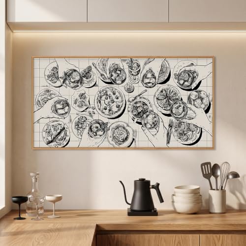 DRACIT Black White Dinner Party Sketch Framed Canvas Wall Art Set-40" x20" - color: Sketch Food and Drink Wall Art, size: 40"L x 20"W