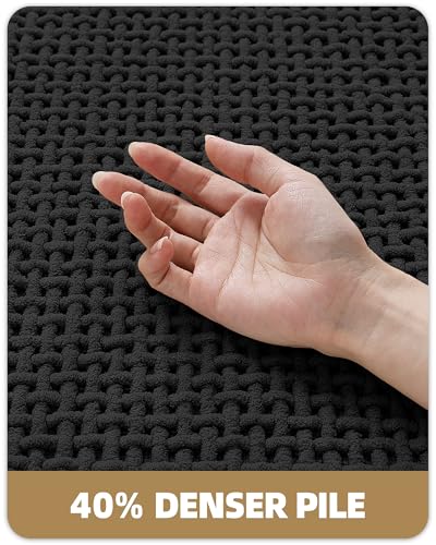 Color&Geometry Black 30x17 Waffle Bath Mat, Rubber Non Slip Bathroom Rug - color: Black, size: 17"x30"