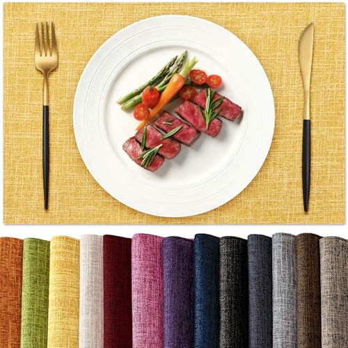 KXN Placemats Set of 4, Durable Dual-Layer Fabric Table Mats, Yellow - color: Yellow