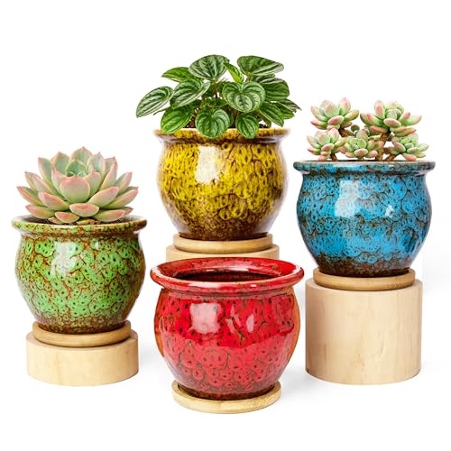 ARTKETTY Succulent Pots, 4.5'' Small Plant Pots with Drainage Tray - color: 4.5'' Colorful 2